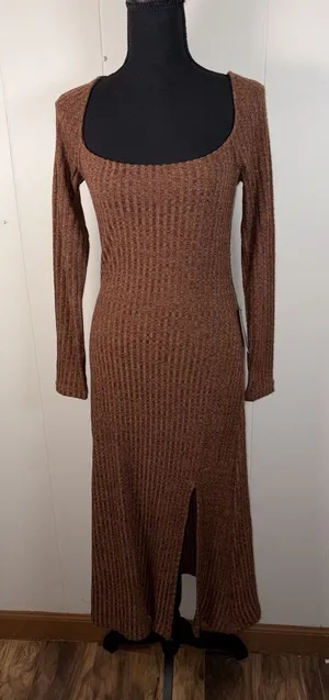 astr the label kylie dress brown ribbed midi slit nwt‎ small thumbnail 1