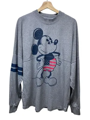 Disney Mickey Mouse Spirit Jersey Sz‎ L Adults Long Sleeve Shirt American Flag thumbnail 1