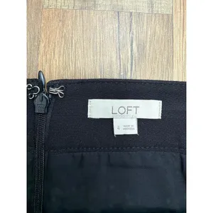 LOFT Black Pencil Skirt Size 4 Petite Gold Button Back Flap Detail thumbnail 4