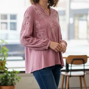 Soft Surroundings Cotton Pink Floral Embroidered Eyelet Babydoll Blouse size XL thumbnail 2