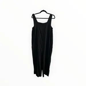 Halston Black Linen Blend Wide Leg Jumpsuit Square Neck Pockets 10 thumbnail 3
