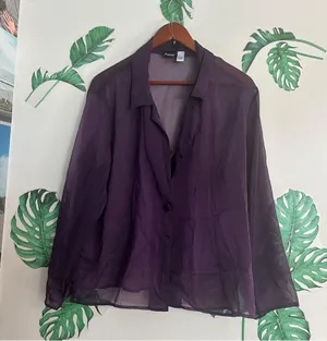 Vintage Sheer Purple Button Up Top Size L thumbnail 2