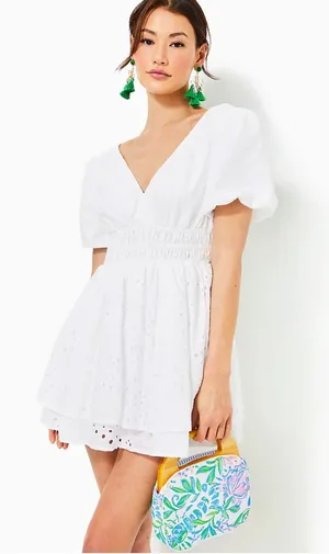 NWT Lilly Pulitzer Axelle Eyelet Romper Resort White Tropical Leaf Size 4 thumbnail 1