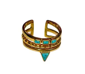 Stella & Dot Turquoise Stacked Stone Adjustable Gold Ring Tribal EUC thumbnail 2