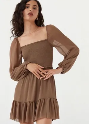 ARITZIA WILFRED Tempest Dress‎ Smocked Brown Size Medium thumbnail 1