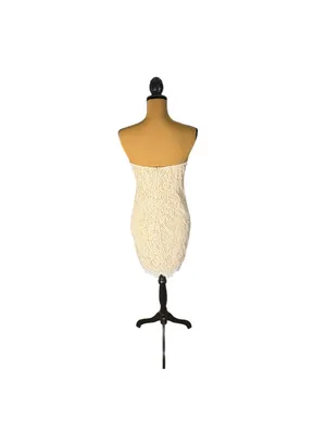 Superdown Kendall Lace Mini Dress L White Cream Strapless Eyelash Lace Bodycon thumbnail 3