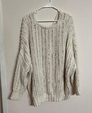 Free People nwot Women's cream M cotton oversized sweater crochet. thumbnail 2