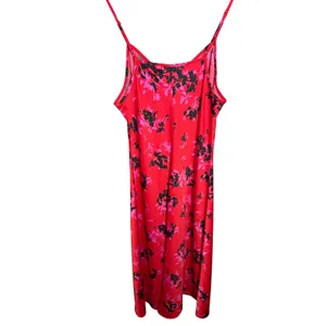 A New Day Womens Red Floral Satin Ruched Midi Slip Dress Large‎ thumbnail 3