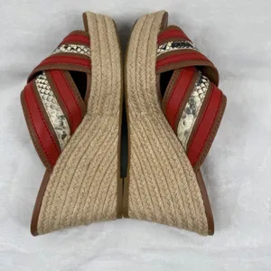 Coach Red Snakeskin‎ Striped Espadrille Wedge Platform Sandals Slides 8.5 READ thumbnail 11