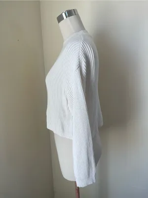 Lulu's White Ribbed Cropped Crewneck Sweater thumbnail 2