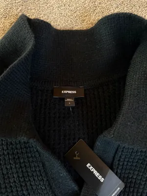 Express Black Waffle Knit Collared Sweater Size L NWT thumbnail 3