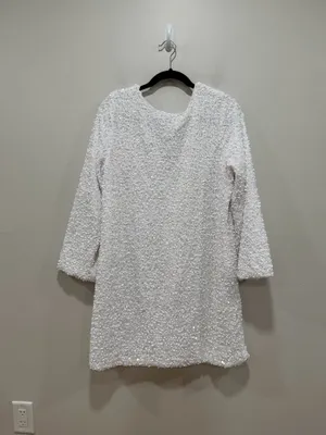White Sequin Open Back Bow Detail Shift Dress Size Large thumbnail 2