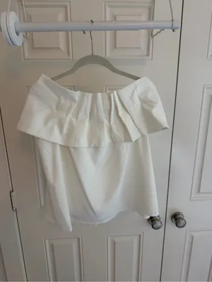 The Clothing Exchange Company Ivory Off Shoulder Bow Front Peplum Blouse Strapless White Top thumbnail 5