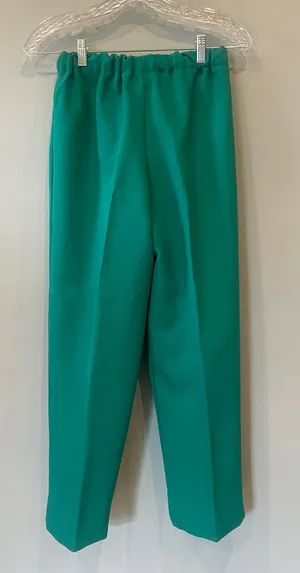 Handmade High-Rise Elastic-Waist Green Trousers for Women thumbnail 1