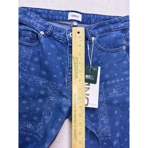 ONLY Wide Leg Jeans Women 26 Blue Bandana Print High Waist Sonny Denim thumbnail 7
