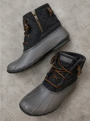 Sperry Women's Dark Gray Quilted Duck Boots with Brown Laces thumbnail 1