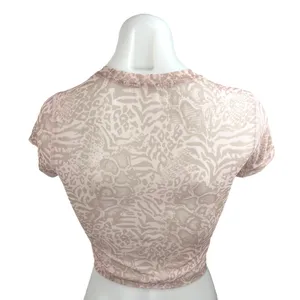 Aritzia TNA Brooklyn Pink Animal Print Mesh Sheer Crew Short Sleeve Crop Top S thumbnail 3