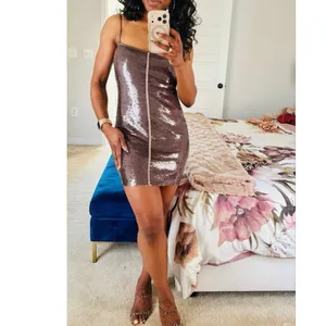A.L.C. Brown Sequin Adjustable Strap Square Neck Sleeveless Dani Mini Dress sz S thumbnail 6