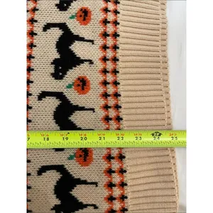 Source Unknown Halloween Sweater XL Black Cat Pumpkin Jack O Lantern Cream Knit Pullover thumbnail 9