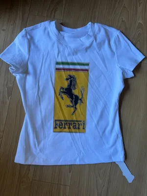 White Ferrari Short Sleeve Tee with Yellow Crest thumbnail 1