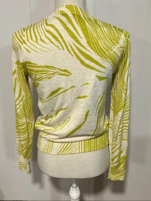 Banana Republic Cream and Chartreuse Abstract Long-Sleeve Top thumbnail 3