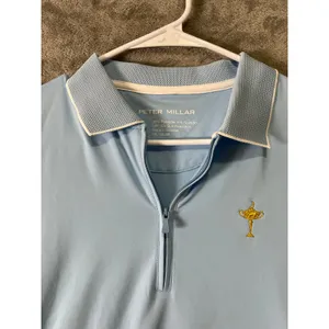 Peter Millar Keswick Zip‎ Neck Short Sleeve Polo Blue Golf Performance Large New thumbnail 2