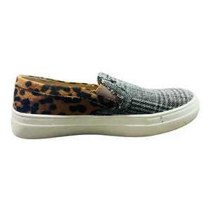 Mata Slip On Sneakers Womens 7.5 Plaid‎ Leopard Print Mixed Media Low Top Shoes thumbnail 2