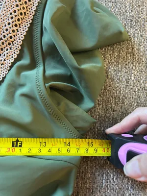 “B” Olive Green One-Piece Swimsuit w/ Crochet V-Neck & Flutter Sleeves | M (New) thumbnail 10