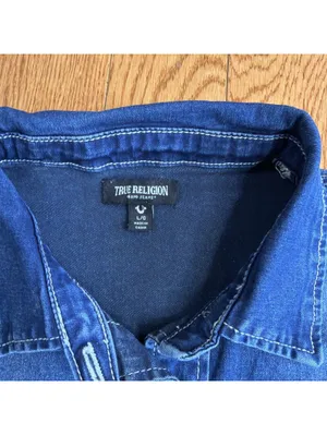 Size Large Women’s True Religion Western Denim Shirt Crystal Horseshoe thumbnail 4