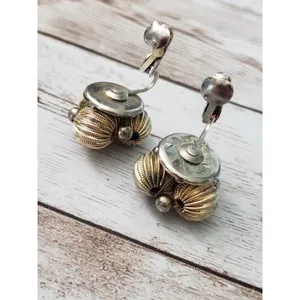 Vintage Clip On Earrings - Gold Tone Ball Cluster 0.75" - Stamped Japan thumbnail 4