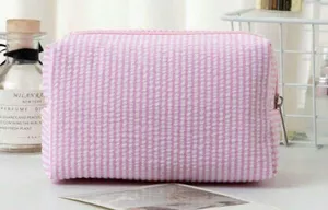Amazon Pink Striped Seersucker Toiletry Makeup Bag thumbnail 1