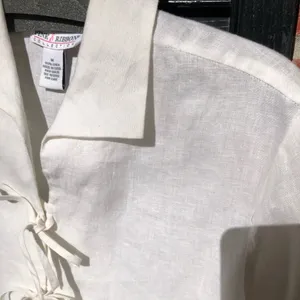 Pink Ribbon Collection White 100% Linen Tie Front Shirt Blouse M thumbnail 7