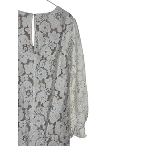 Wayf Women‎ Blouse Sheer Lace Floral V-Neck 3/4 Sleeve Nude Lining Ivory Medium thumbnail 10