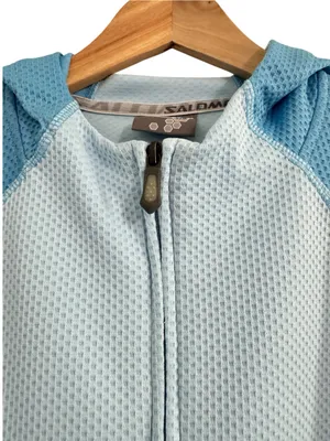 Salomon Womens Snowboard Ski Hoodie / Jacket Blue Textured Zip Pockets L thumbnail 4