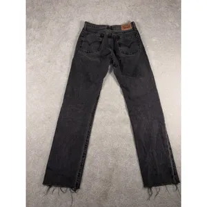 womens levis 501 button fly jeans 26x28 raw‎ hem Washed Black Gray thumbnail 6