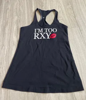 lululemon athletica Black Tank Top with White Text and Red Lip Graphic thumbnail 1