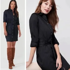 UNTUCKIT Angelina Black Button Front Belted Shirt Dress Long Sleeve Women 897 thumbnail 2