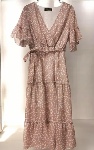 Simplee Apparel Dusty Rose Printed Tiered Tie-Waist Maxi Dress thumbnail 1