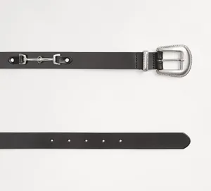 ZARA Black Silver Leather Contrast Belt Accessory thumbnail 3