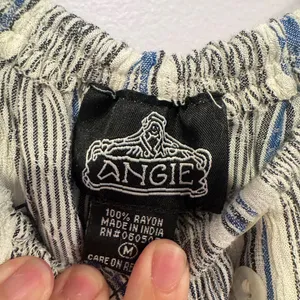 Grey white‎ and blue Angie stripe flowy button shirt thumbnail 2