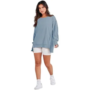 NWT ~ Women's Oversized Light Blue Hi-Lo Tunic Sweatshirt Raw Edge ~ Small thumbnail 5