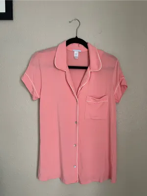 Eberjey Gisele Tencel Modal Short Sleeve Size Small Coral Pink Pajama PJ Button thumbnail 5