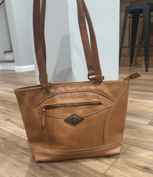 B.O.C Boho Vibe Casual Brown Stitched Vinyl Tote Bag thumbnail 1
