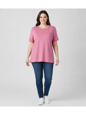 Adidas Shirt Womens Small Heathered Pink Basic Crew Neck Tonal Logo Tee thumbnail 5