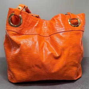 Steve Madden Slouchy Hobo Shoulder Bag XL Tangerine Croc Embossed thumbnail 3