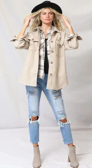 Love Tree Oatmeal Over Sized Jacket thumbnail 2