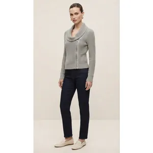 Gap Women Sweater Small Gray Asymmetrical Zip Shawl Collar Waffle Knit Cardigan thumbnail 2