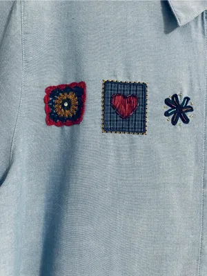 Vtg Koret City Blues Chambray Shirt 18W Embroidery Beads Crochet 90’s Teacher thumbnail 7