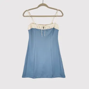 Reformation Mini Dress Blue Sadie Knit Cami Two Tone Organic Cotton Stretch XS thumbnail 2