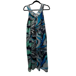 PSD Plus Size‎ Blue Abstract Print Maxi Dress Sleeveless V Neck Casual thumbnail 8
